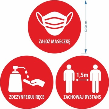 Naklejka MASECZKA DEZYNFEKCJA DYSTANS 13cm 3szt