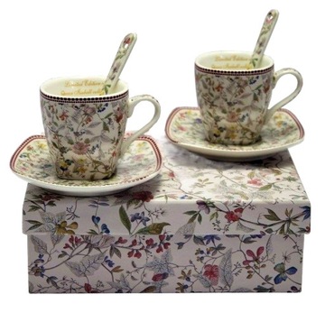 FILIŻANKI ŁYŻECZKI ESPRESSO QUEEN FLOWERS 80 ML X2