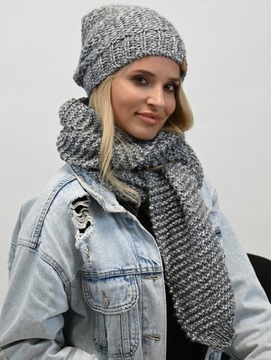 Modny Ciepły Komplet Damski Zimowy Melanżowy Wz3