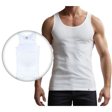 PODKOSZULKA MĘSKA NA RAMIĄCZKACH BAWEŁNA PRĄŻEK BIAŁY PODKOSZULEK MĘSKI S