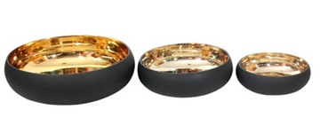 Стеклянная чаша для свечей диаметром 23 см - черный матовый/золотой