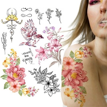 TATUAŻ ZMYWALNY TATUAZE TYMCZASOWE KWIATY NIESKOŃCZONOŚĆ MIX WZORÓW PTAK