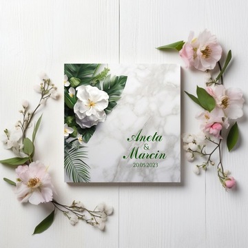 Zaproszenia Ślubne na Ślub Marmur Kwiaty + koperta