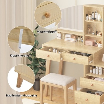 Stolik do makijażu z lustrem, stolik z drewna, toaletki z 4 szufladami