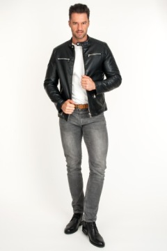 КУРТКА МУЖСКАЯ ВЕСЕННЯЯ КОЖАНАЯ, ЧЕРНАЯ