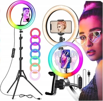 LAMPA PIERŚCIENIOWA ZESTAW RING RGB ZE STATYWEM DO ZDJĘĆ FILMÓW SELFIE MJ26