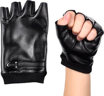 Rękawiczki Czarne skórzane PU mitenki punk SAMOCHODOWE bez palców UNIWERSAL