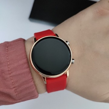 Zegarek damski czerwony złoty LED datownik silikonowy elegancki na Prezent
