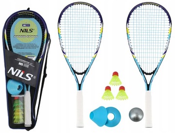 Przenośny ZESTAW DO GRY W BADMINTONA SPEEDMINTON RAKIETKI LOTKI TORBA Nils