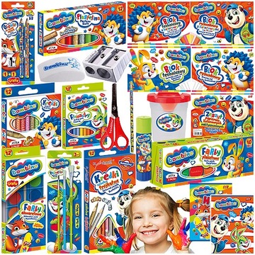 WYPRAWKA SZKOLNA BAMBINO XXL DUŻY ZESTAW BLOKI ZESZYTY FARBY KLEJ FLAMASTRY