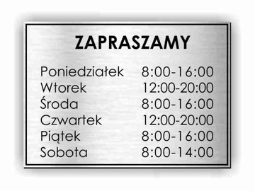 tabliczka samoprzylepna GODZINY OTWARCIA Nazwa firmy logo A5 filtr UV