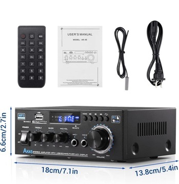Stereo Hifi усилитель 2.0 FM/MP3 40 W+40 W Bluetooth5.0 Mini AK45 канал