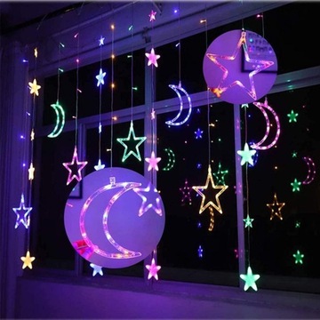 LAMPKA NOCNA COTTON BALLS KSIĘŻYC GWIAZDY POKÓJ DZIECKA GIRLANDA LED 8progr