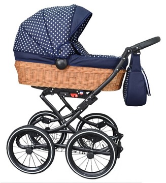 KLASYCZNY WÓZEK DZIECIĘCY 4W1 Wiklina RETRO Wiklinowy BAZA ISOFIX + Dodatki