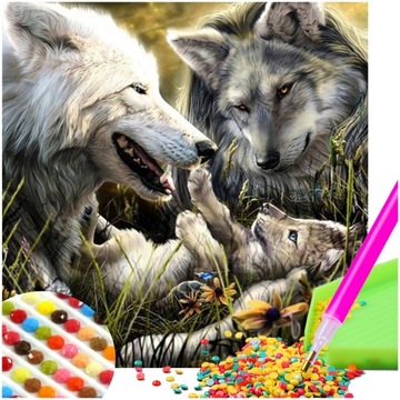 Diamond Painting Haft Diamentowy WILKI MOZAIKA 5D Wyklejanka Diamentowa