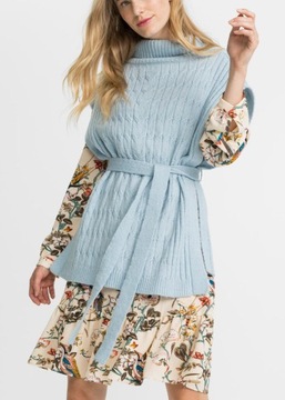BONPRIX BEZRĘKAWNIK Z GOLFEM WIĄŻANY BŁĘKITNY ONESIZE X047113