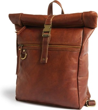 Leabags plecak miejski Fernando Rolltop unisex ze skóry vintage 30x12x40cm