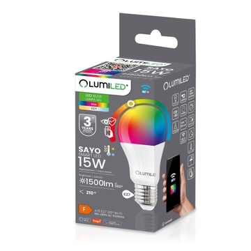 ŻARÓWKA LED E27 15W RGB CCT + BIAŁY WIFI TUYA SMART INTELIGENTNA APLIKACJA