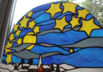 Зимний пейзаж, витраж, рождественское украшение