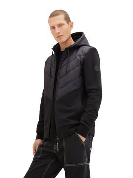 Kurtka Tom Tailor hooded fabric mix sweat jacket r. L Black