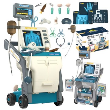 ZESTAW LEKARSKI MAŁY DOKTOR LEKARZ DUŻY WÓZEK MEDYK RTG EKG STETOSKOP 16 el