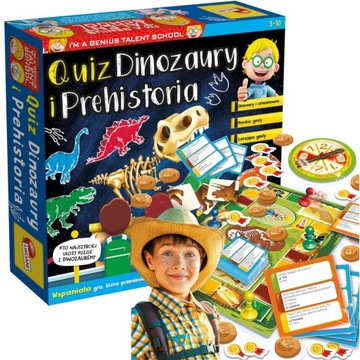DINOZAURY I CZŁOWIEK PIERWOTNY QUIZ GRA Mały GENIUSZ Liściani