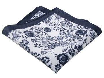 POSZETKA - WYPUSTKA, BUTONIERKA, CHUSTKA BIAŁA GRANATOWE KWIATY 10