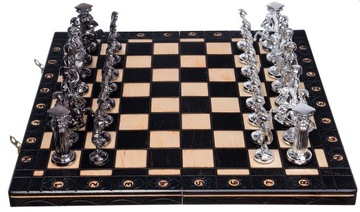 РИМСКИЕ ШАХМАТЫ ДЕРЕВЯННЫЕ СЕРЕБРЯНЫЕ И ЧЕРНЫЕ БОЛЬШИЕ 42см
