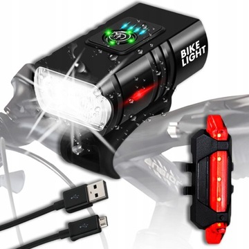 MOCNA Lampka Rowerowa Światło PRZÓD TYŁ LED na rower kierownicę USB 1600lm