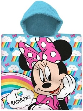 Dziewczęce ponczo plażowe - ręcznik kąpielowy z kapturem Minnie Mouse z tęczą