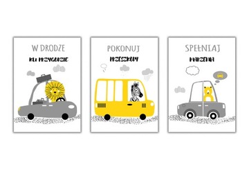Auta samochody żółto szare pojazdy plakat dla plakaty chłopca a4