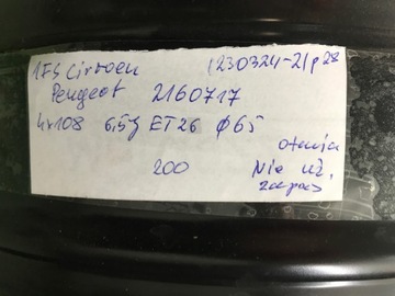 1FS DISK 16 CITROEN PEUGEOT 4X108 6,5J ET26 O65 2160717