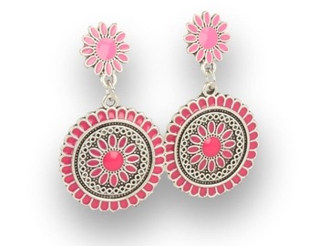 Klipsy do uszu srebrne różowe wiszące