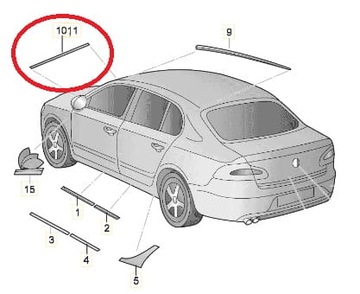 ДЕКОРАТИВНАЯ НАКЛАДКА НА ОКНО ПЕРЕДНЯЯ ПРАВАЯ SKODA SUPERB 2