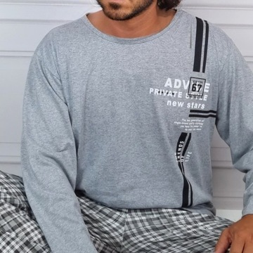 KLASYCZNA BAWEŁNIANA PIŻAMA MĘSKA Z DŁUGIM RĘKAWEM DŁUGIE SPODNIE #3XL ADV