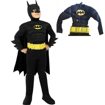 BATMAN Z MIĘŚNIAMI KOSTIUM STRÓJ PRZEBRANIE 110/116 MASKA Z PELERYNA