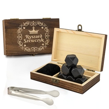 KAMIENIE DO WHISKY w DREWNIANYM PUDEŁKU Z GRAWEREM