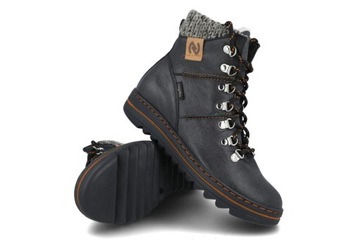 Nagaba 329 zimowe czarne buty damskie ze skóry naturalnej ciepłe kozaki R36