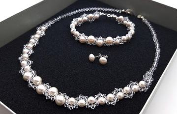 komplet SWAROVSKI elements biżuteria ślubna perły