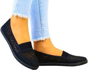 Czarne Koronkowe Tenisówki Trampki Buty Lekkie 39
