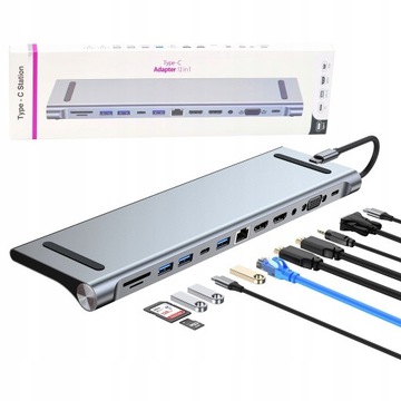 STACJA DOKUJĄCA DO LAPTOPA 12w1 USB-C HDMI LAN VGA SD WIREWAY DO APPLE MAC