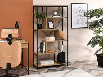 MODNY REGAŁ LOFT Z DĘBOWYMI PÓŁKAMI HARPER B STELAŻ CZARNY DO DOMU I BIURA