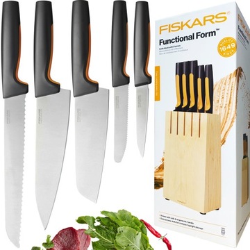 НАБОР FISKARS ИЗ 5 НОЖЕЙ В БЛОКЕ + ТОЧИЛКА