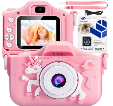 APARAT CYFROWY DLA DZIECI JEDNOROŻEC WIDEO FULL HD + KARTA 16GB zestaw XXL