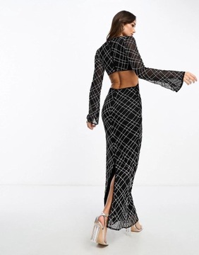 Asos Design iim výrezy lesk maxi zdobenie čierne šaty M