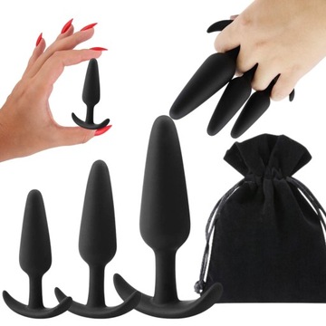 3 KORKI ANALNE BUTT PLUGI SEX ZESTAW DO ZABAW ANALNYCH ZATYCZKA MASAŻU SML