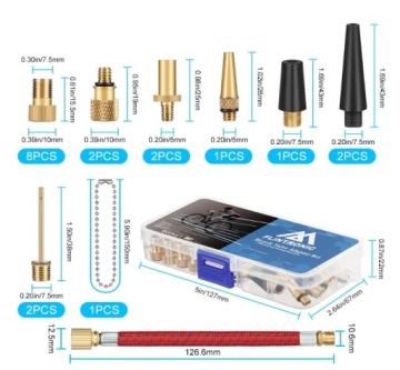 НАБОР НАКОНЕЧНИКОВ ДЛЯ ВЕЛОСИПЕДНОГО НАСОСА, ШИННЫХ КЛАПАНОВ, 21 ШТ.