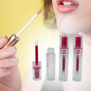 3 tubki błyszczyka do ust, pojemniki na próbki szminki, przezroczyste z gumowym różem