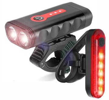 LAMPKA ROWEROWA LED PRZÓD 1800 LUMENÓW MOCNA + TYŁ