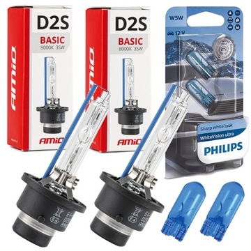PHILIPS W5W WHITEVISION + 2x ŻARNIK D2S 8000K XENON ŻARÓWKA KSENONOWA